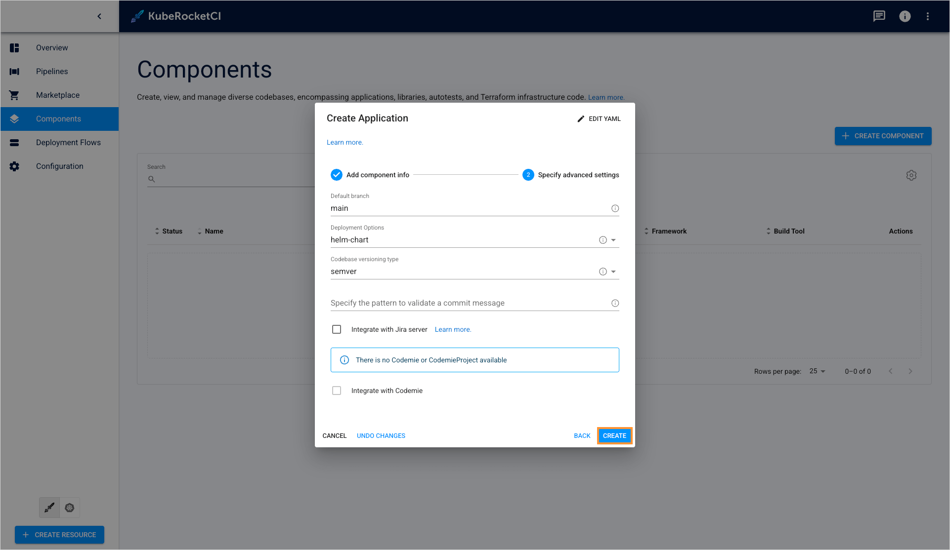 Advanced settings tab