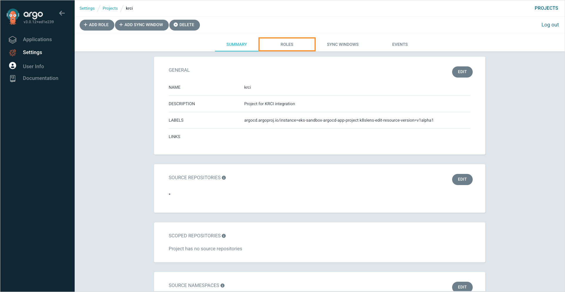 Roles tab