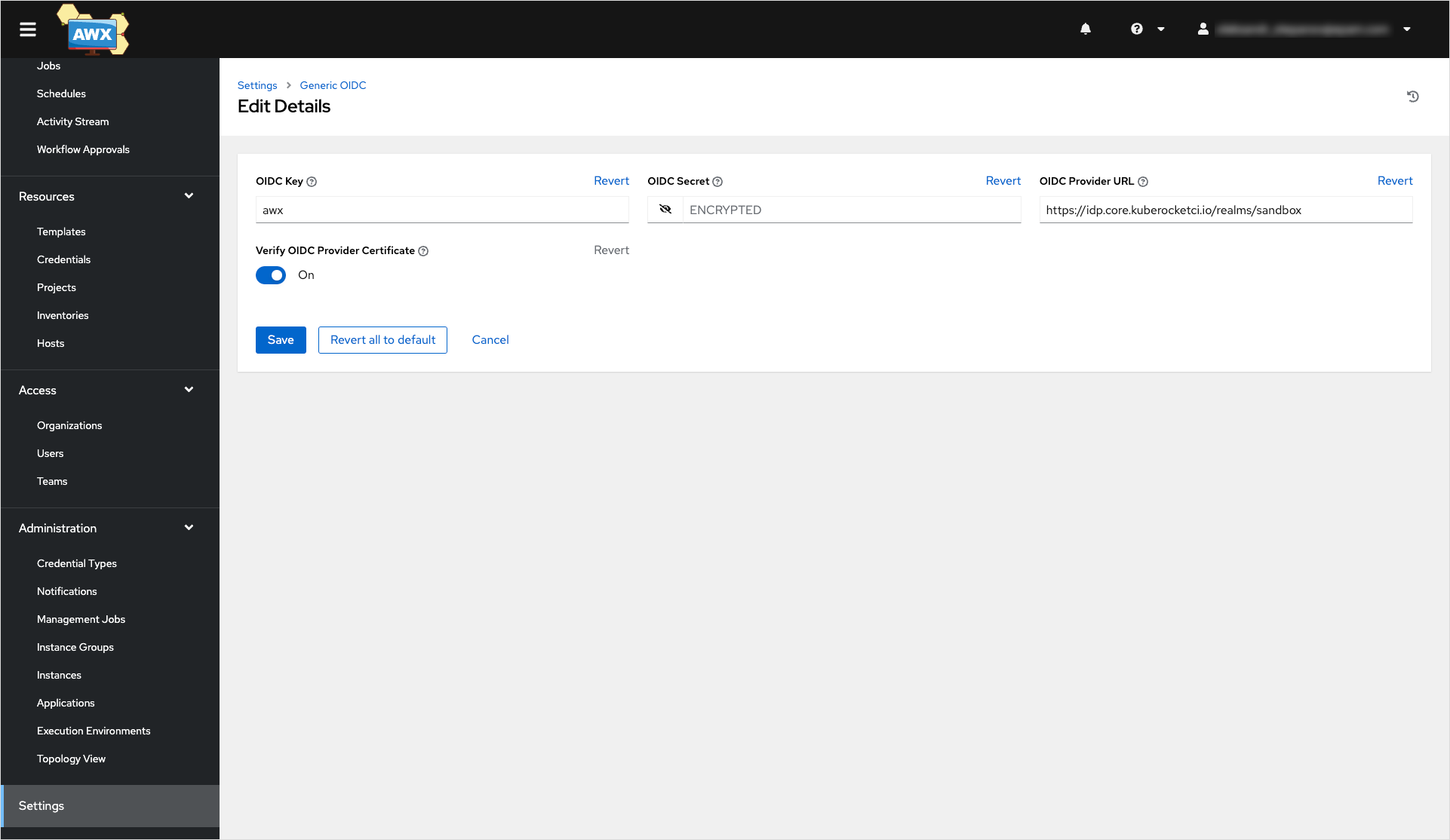 Generic OIDC settings Generic OIDC settings