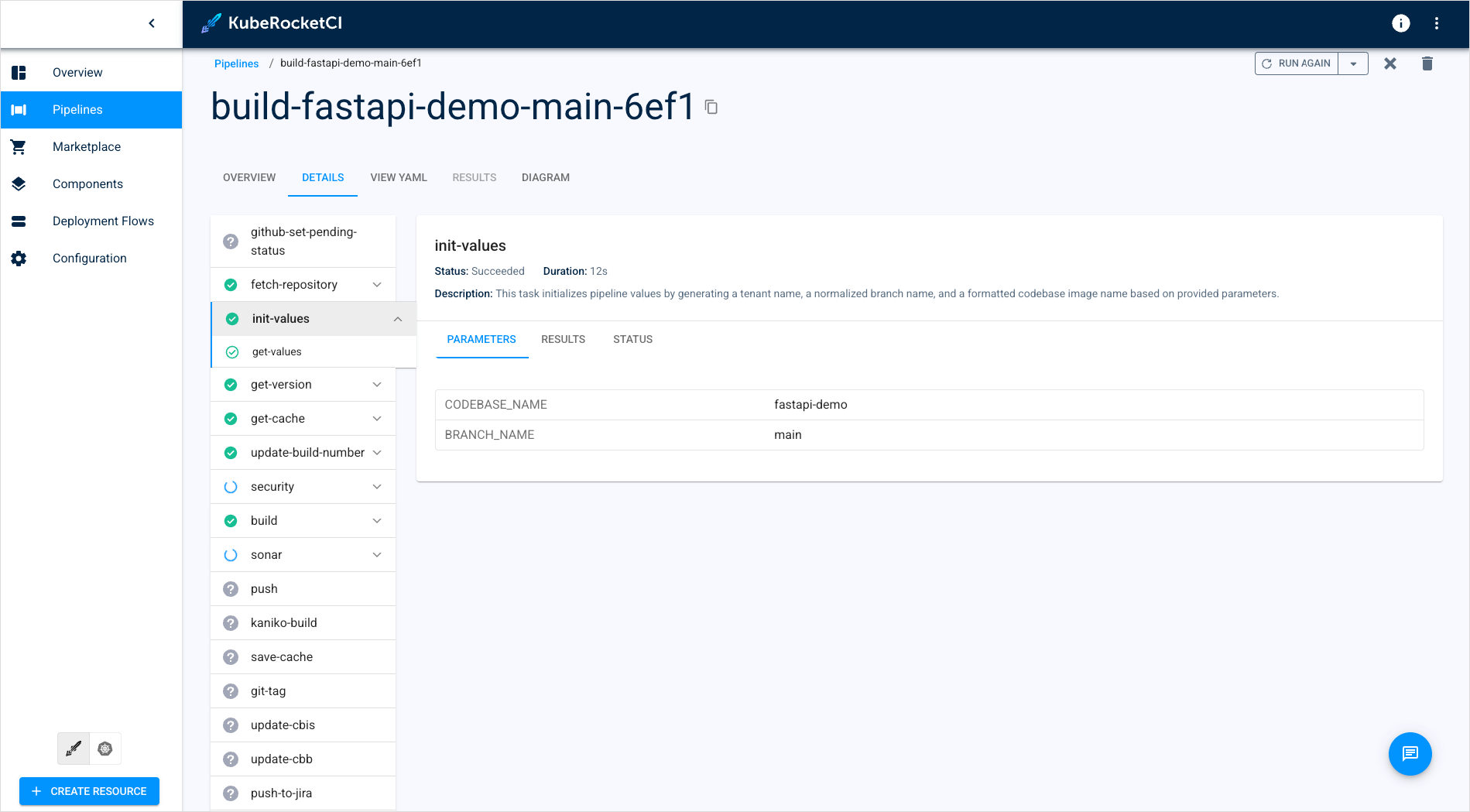 Pipeline details Pipeline details