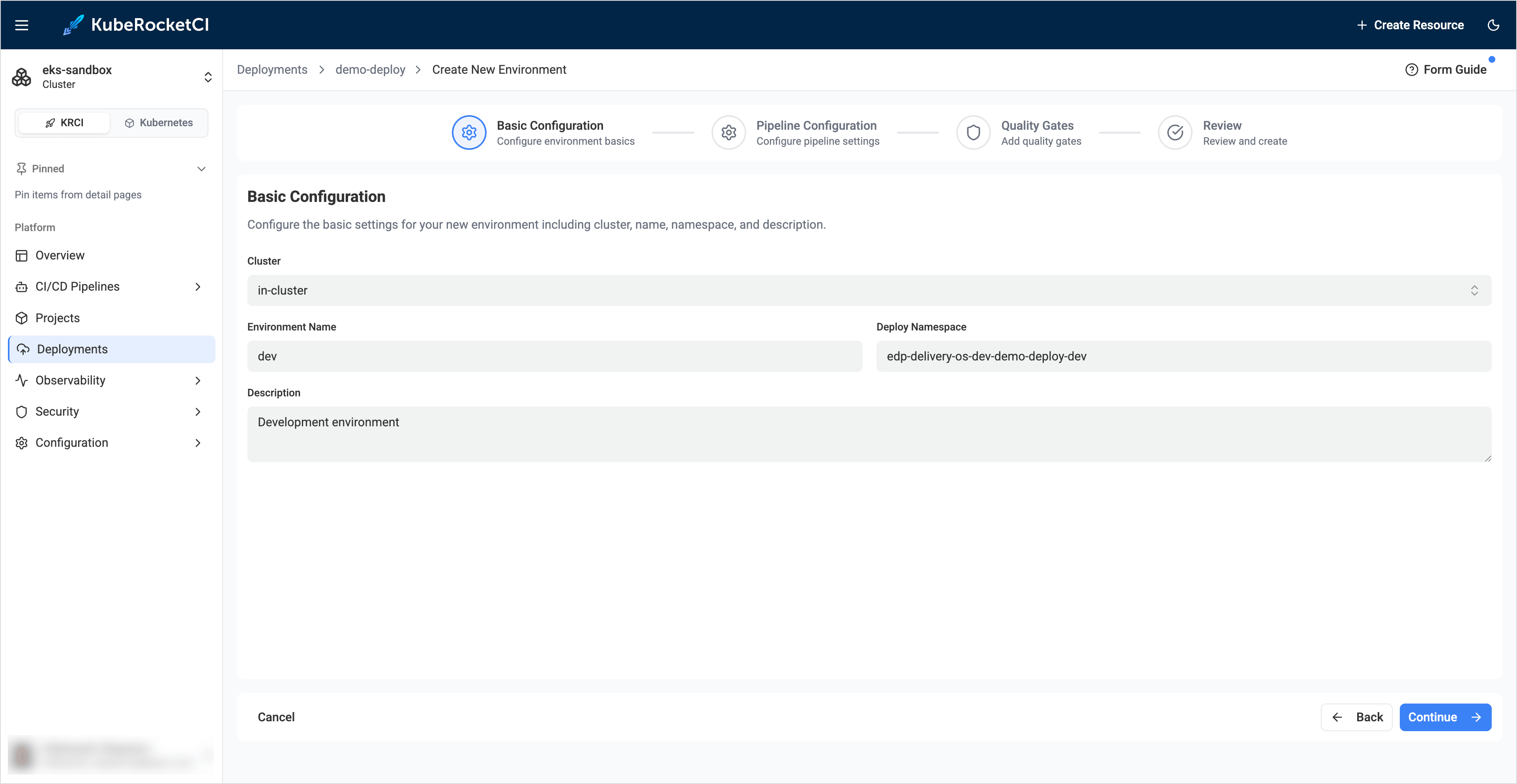 Configure stage