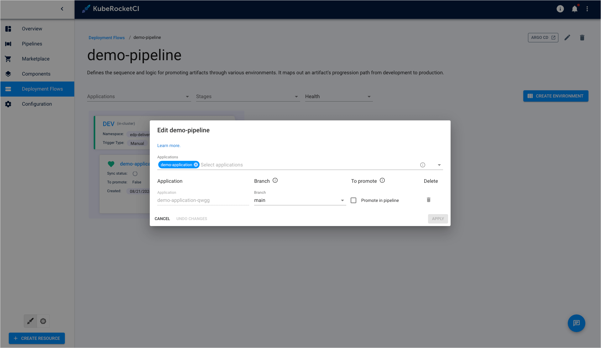 Edit deployment flow dialog Edit deployment flow dialog