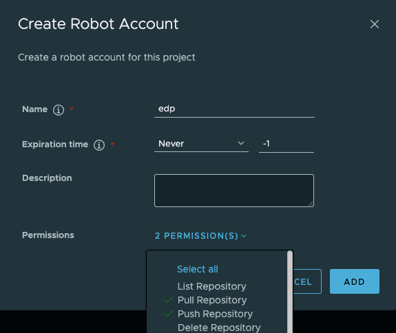Robot Accounts menu New Project