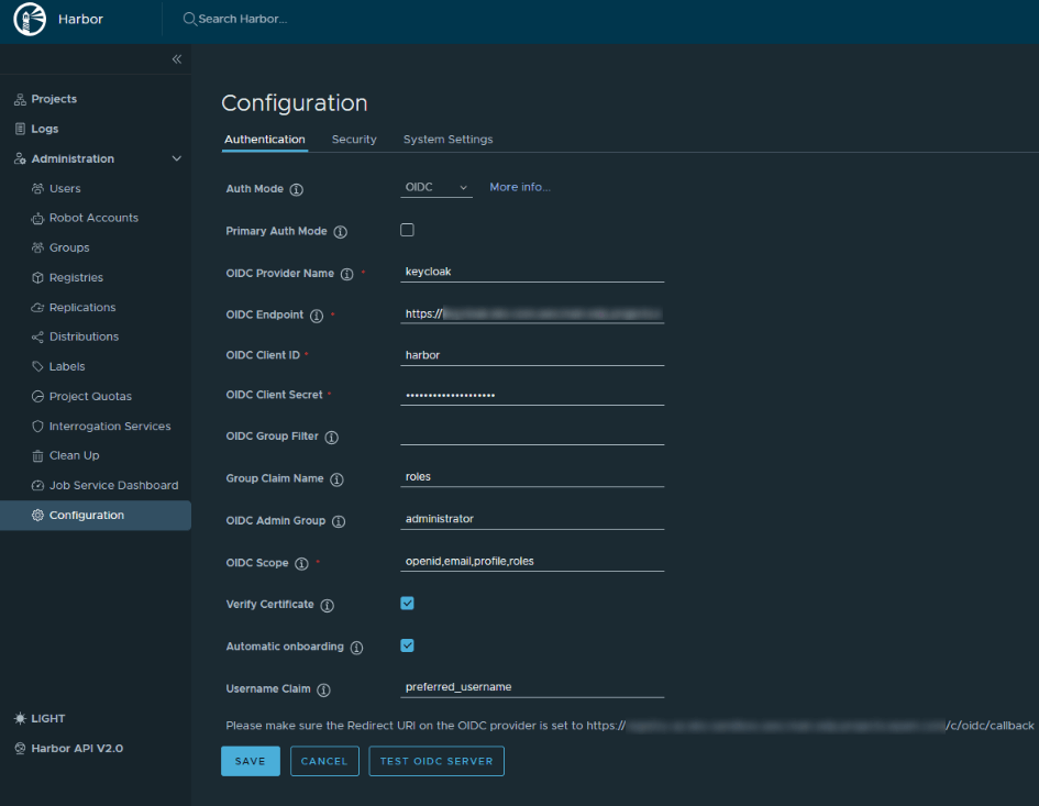 Harbor Authentication Configuration Harbor Authentication Configuration