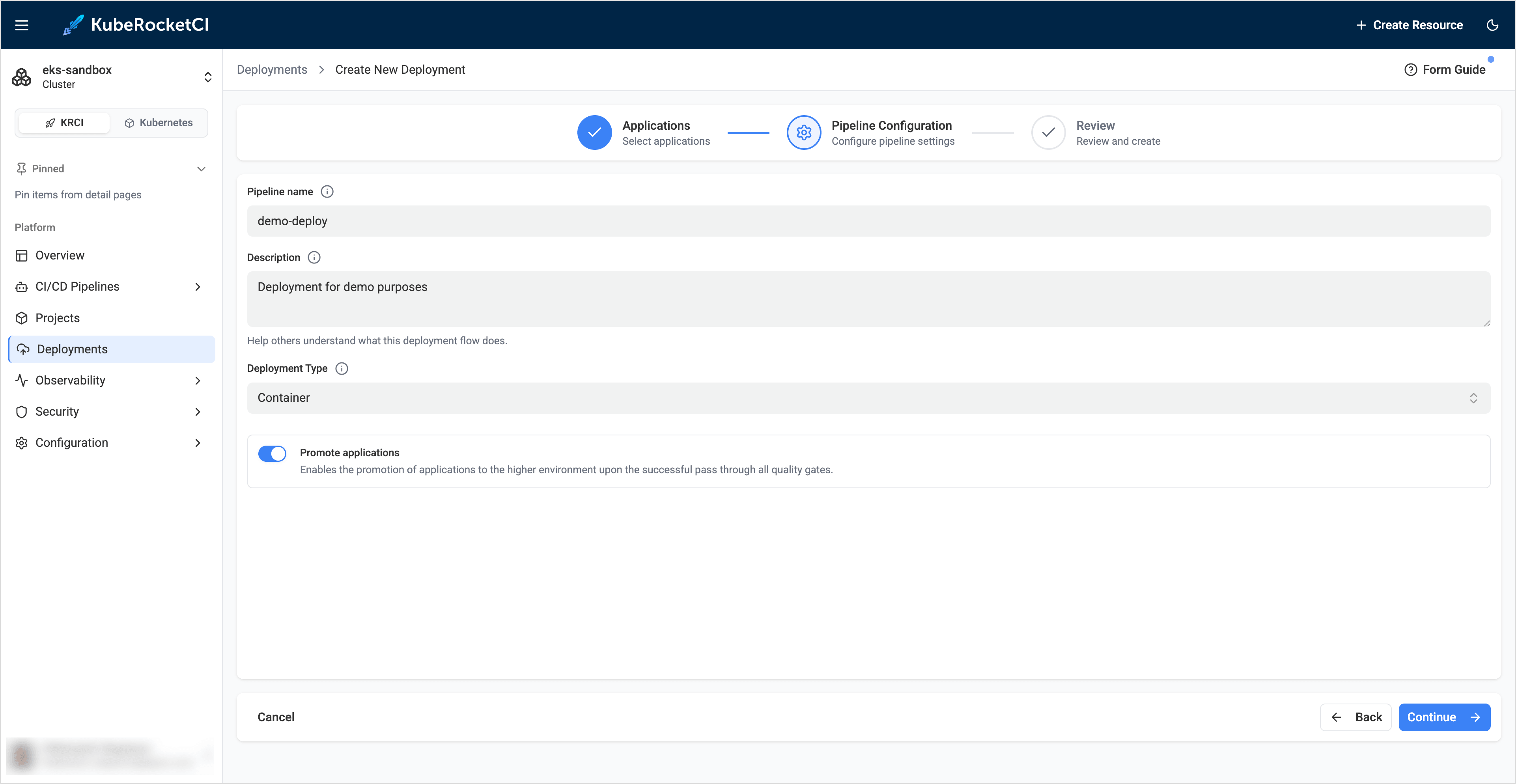 Applications tab