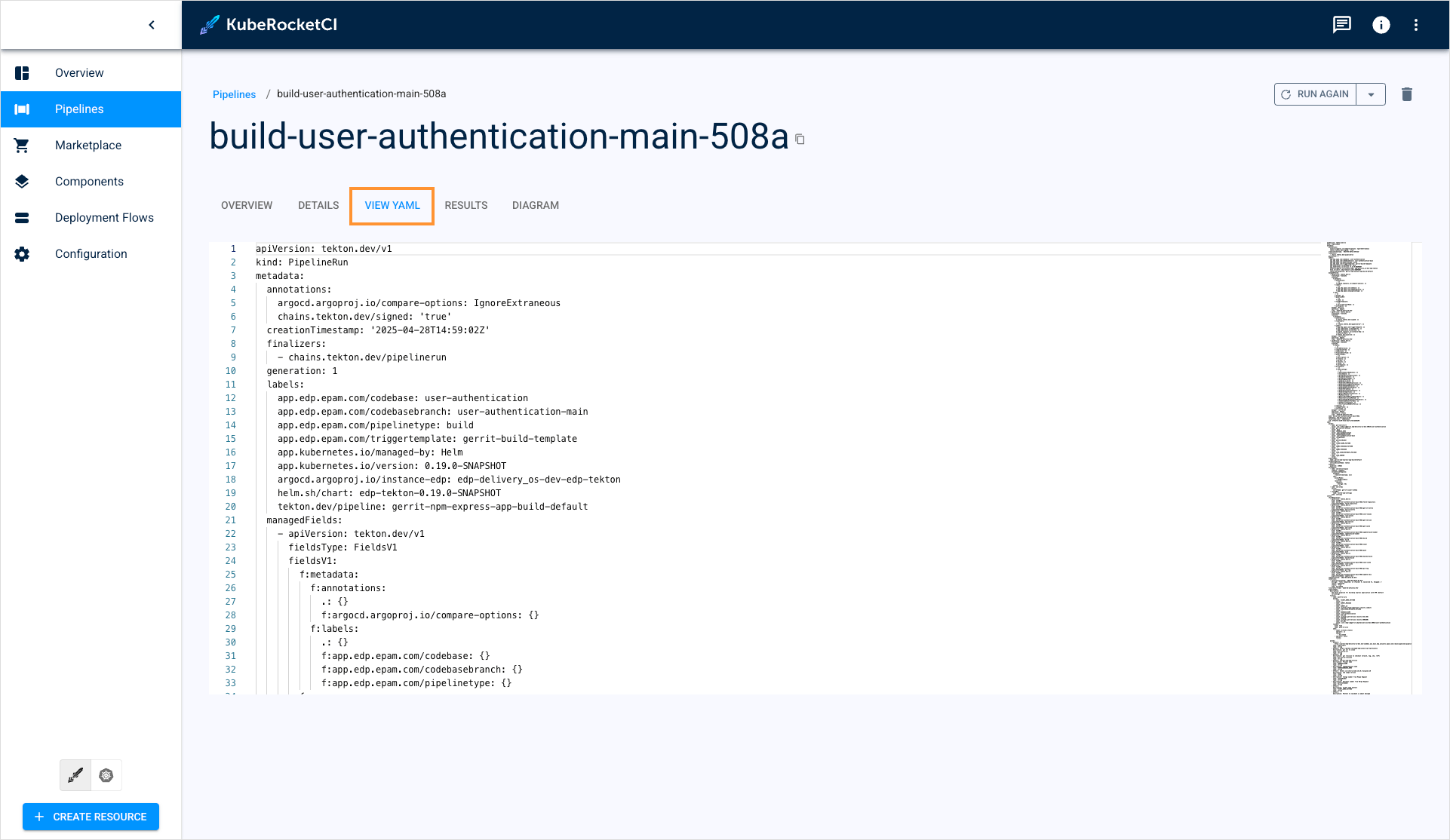 Pipeline view YAML